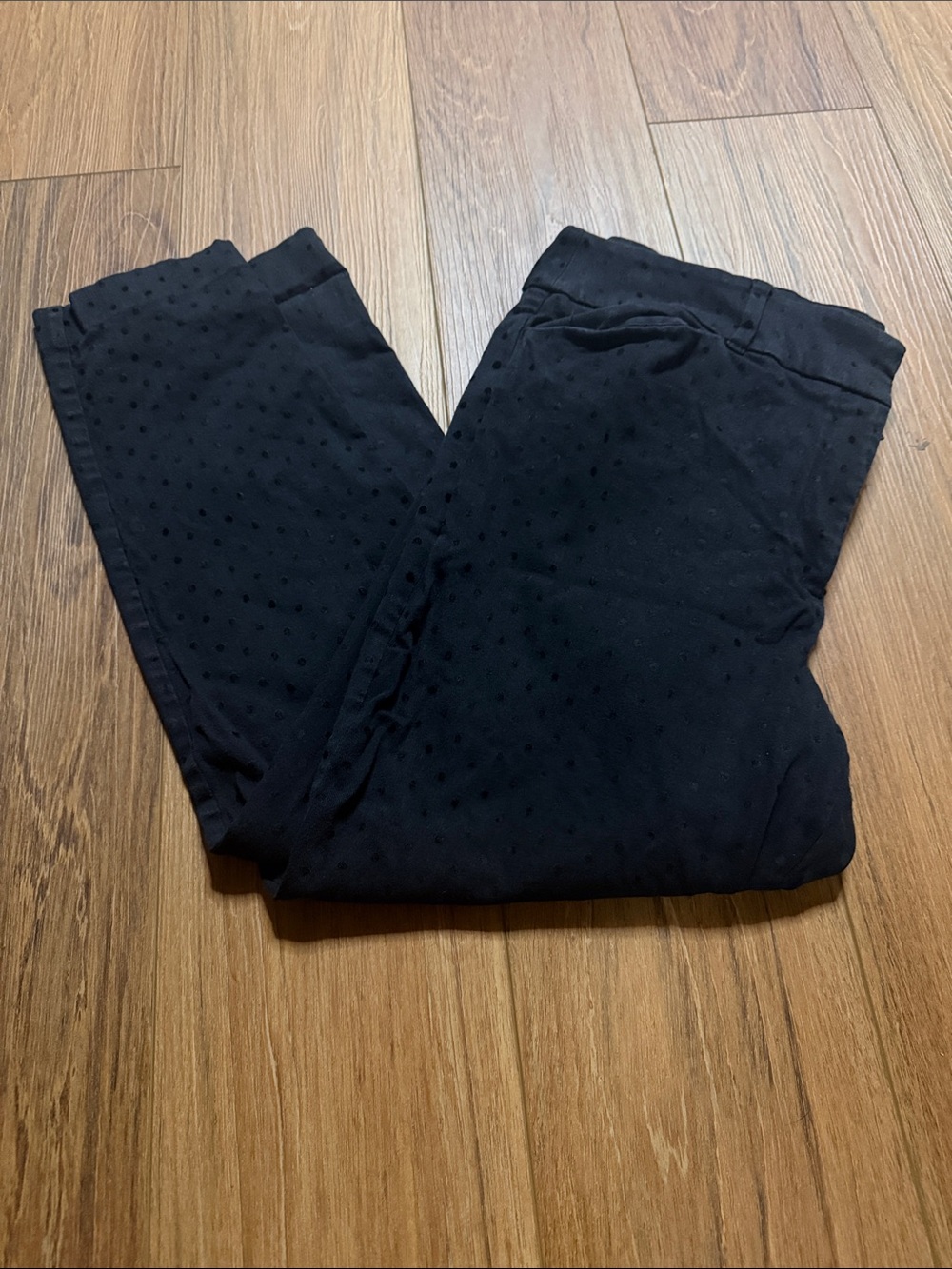 LOFT Black Ankle Crop Dot-Texture Pants